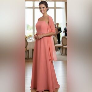 Jordan coral bridesmaid’s beads decorated maxi dress with scurf, straps, size S